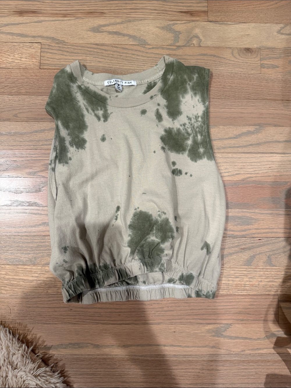 Celebrity Pink Olive Green Tie-Dye Cropped Tank